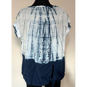 Beach Lunch‎ Lounge Shirt Women Large Blue Tie Dye Side Knot Blouse Beach Pool